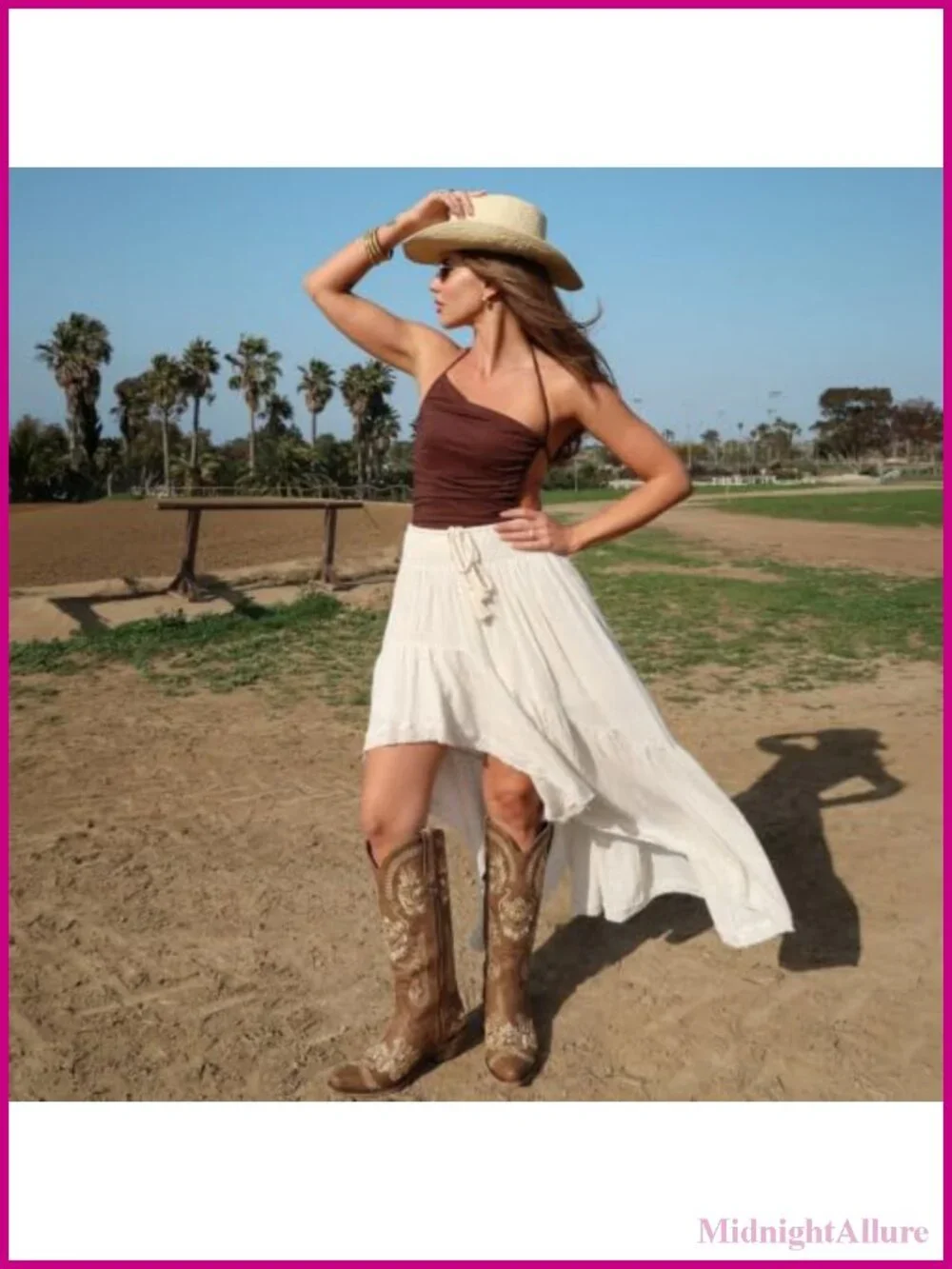 Western Cowgirl Boots Knee High Rhinestone Embroidered Pointed Toe